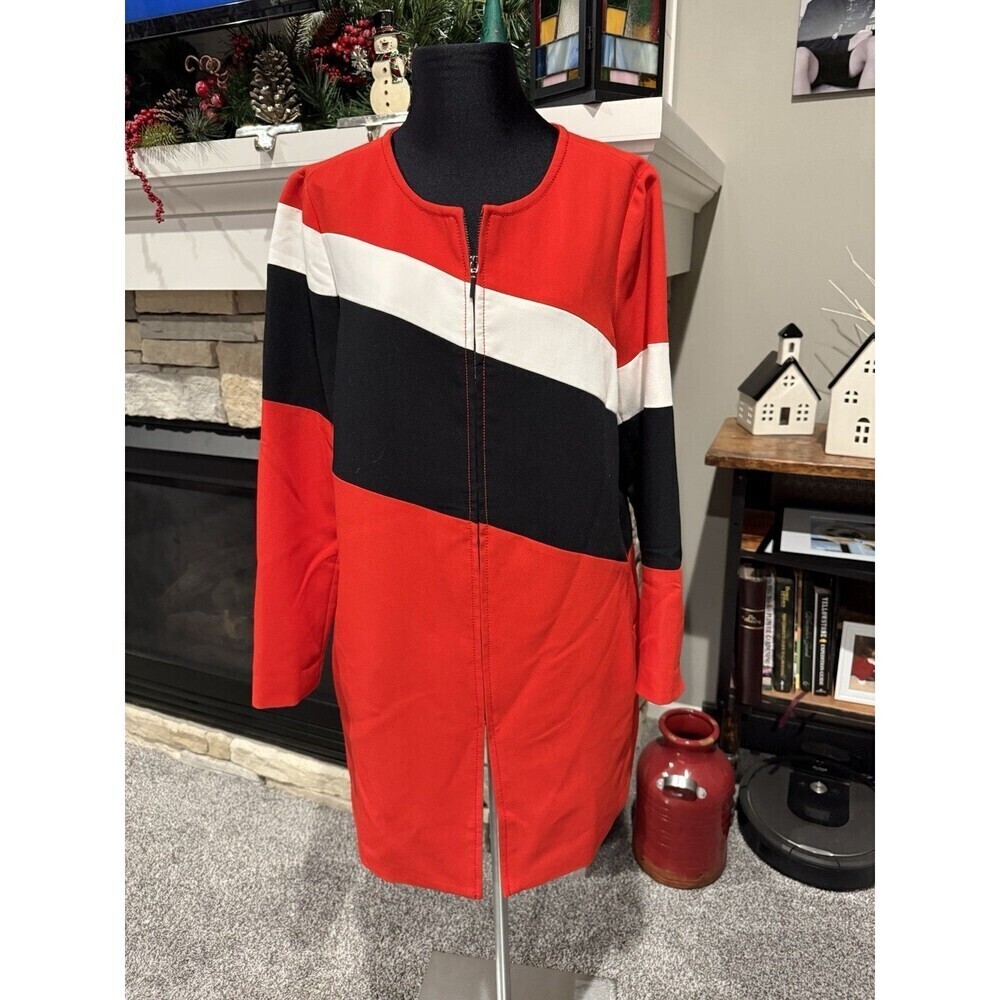 ALFANI Women Size M Multicolor Full Zip Blazer Red White Black